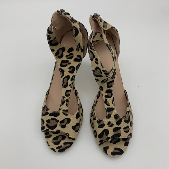 Heeled Sandals Womens Size 8 Peep Toe Pump Heel Leopard Print - Picture 9 of 14